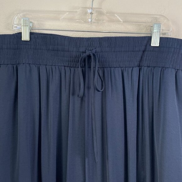 NEW Chicos Womens Large Satin Maxi Skirt Navy Blue Elastic Waist Pull On - Picture 2 of 9